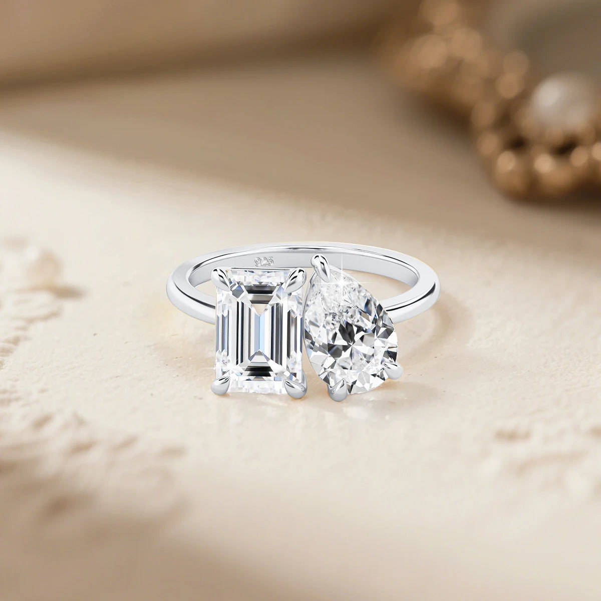 Certified 3.5CT 2 Stone Moissanite Ring For Woman 100% 925 Silver Luxury Designer Brand Wedding Lab Diamond Jewelry High Quality