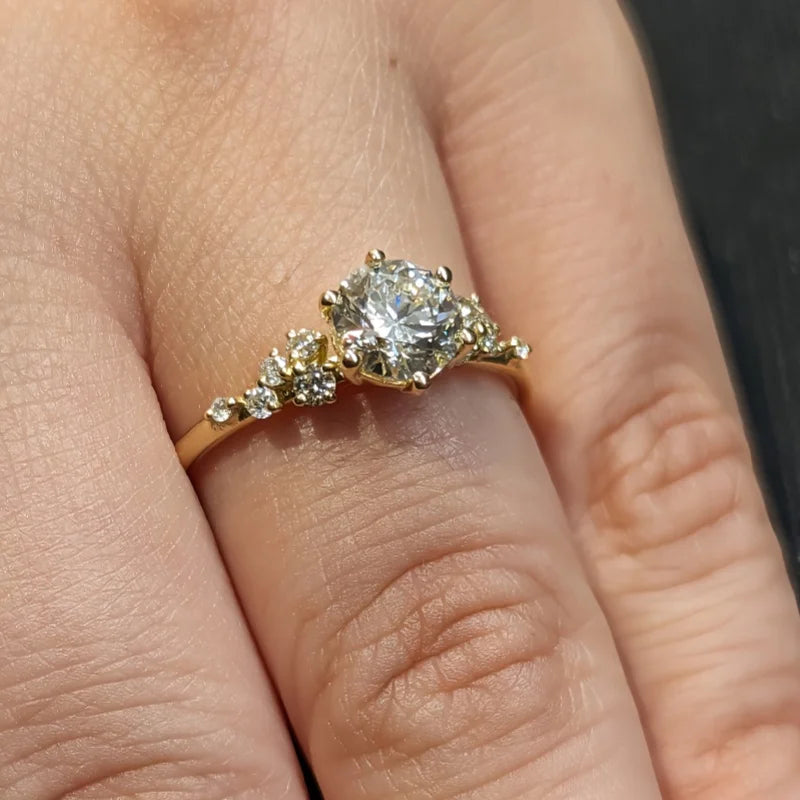 S925 sterling silver moissanite engagement ring, inlaid with 1 carat round moissanite, jewelry gift for women, GIA packaging