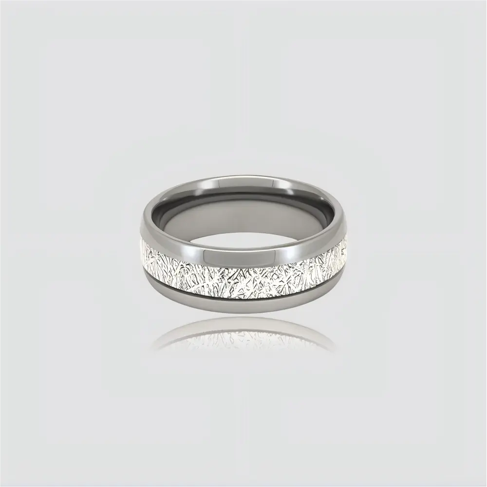The Astral Pathway Precision-engineered ring featuring Authentic Muonionalusta Meteorite and polished Aerospace-grade Tungsten.