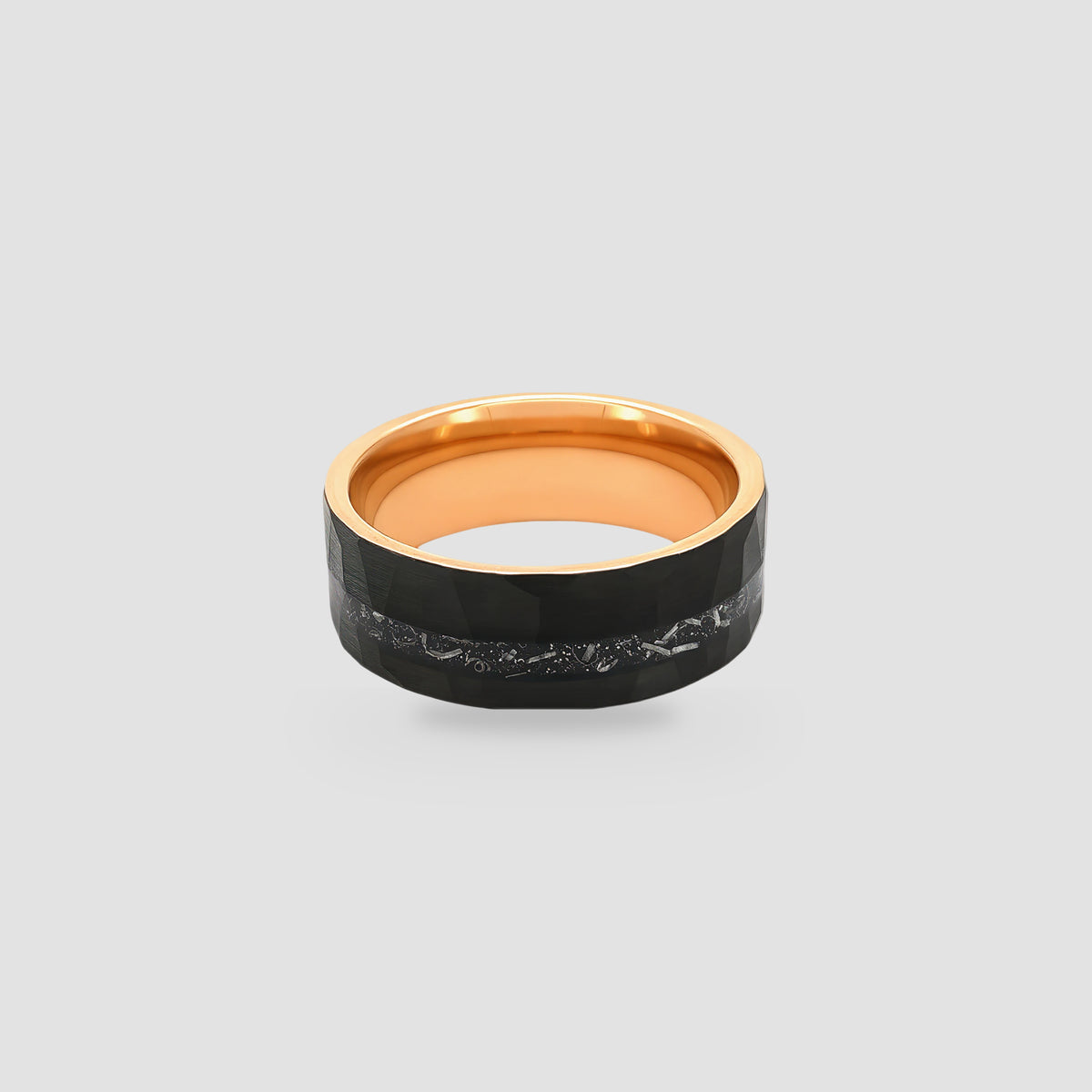 The Celestial Rift | Hammered 18K Rose Gold PVD Meteorite Band