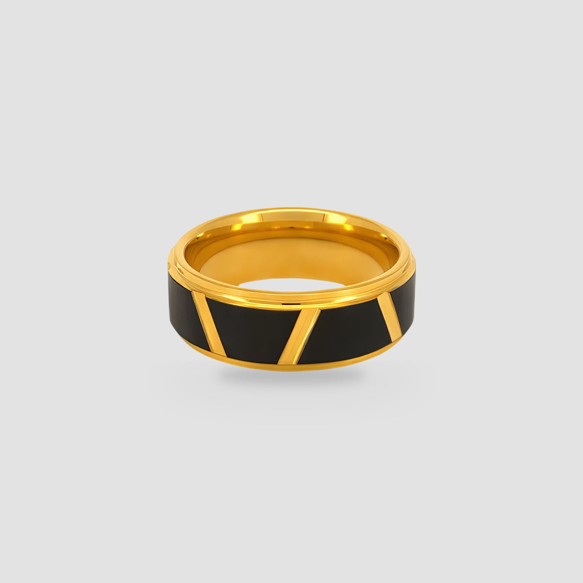 The Linear Divide | Black & Gold Segmented Tungsten Band