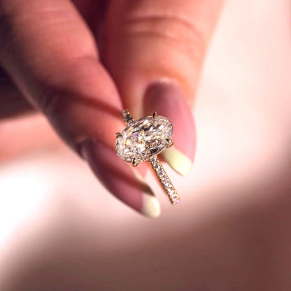 Shiny Oval Moissanite Ring 2ct Laboratory Diamond 18K Gold Plated S925 Silver Women Wedding Engagement Jewelry with Certificate