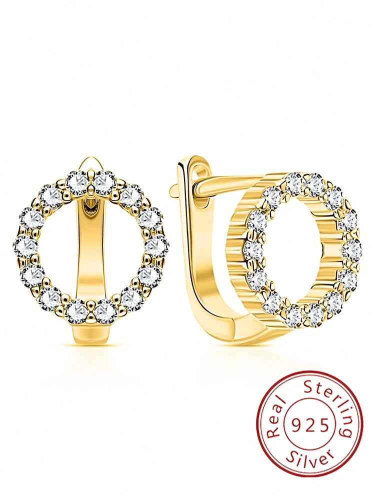 925 Sterling Silver Fashion Shiny Round Circle Zircon Earrings for Women Anniversary Engagement Wedding Luxury Fine Jewelry