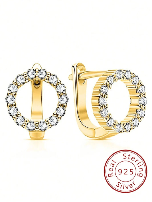 925 Sterling Silver Fashion Shiny Round Circle Zircon Earrings for Women Anniversary Engagement Wedding Luxury Fine Jewelry