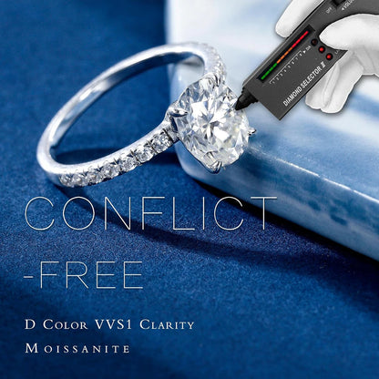 Shiny Oval Moissanite Ring 2ct Laboratory Diamond 18K Gold Plated S925 Silver Women Wedding Engagement Jewelry with Certificate