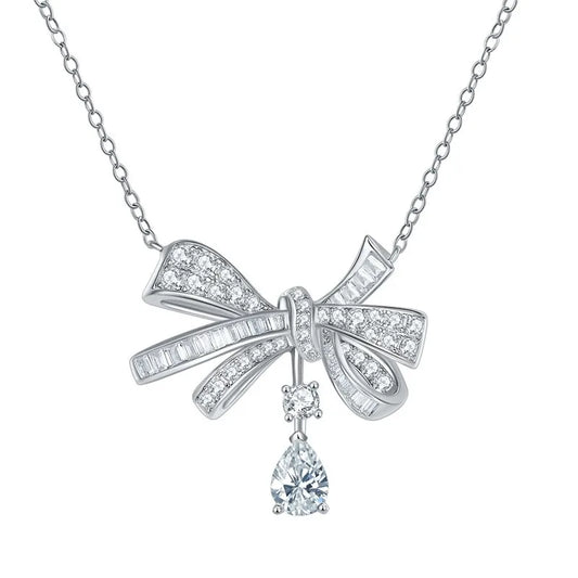 Follow Cloud 5*7MM 1CT D Color VVS1 Fancy Bowknot Created Moissanite Pendent Necklace for Women 925 Sterling Silver Jewelry Gift