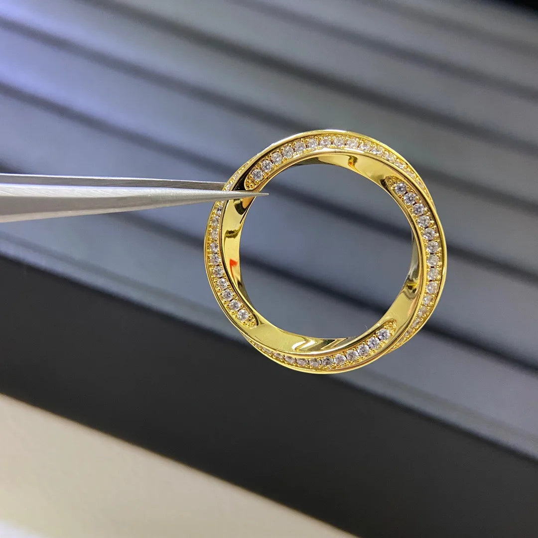 Spiral Fashion Women's Ring S925 Silver High Quality Bright Inlaid Moissanite Shining French Luxury Charming Festival Gift