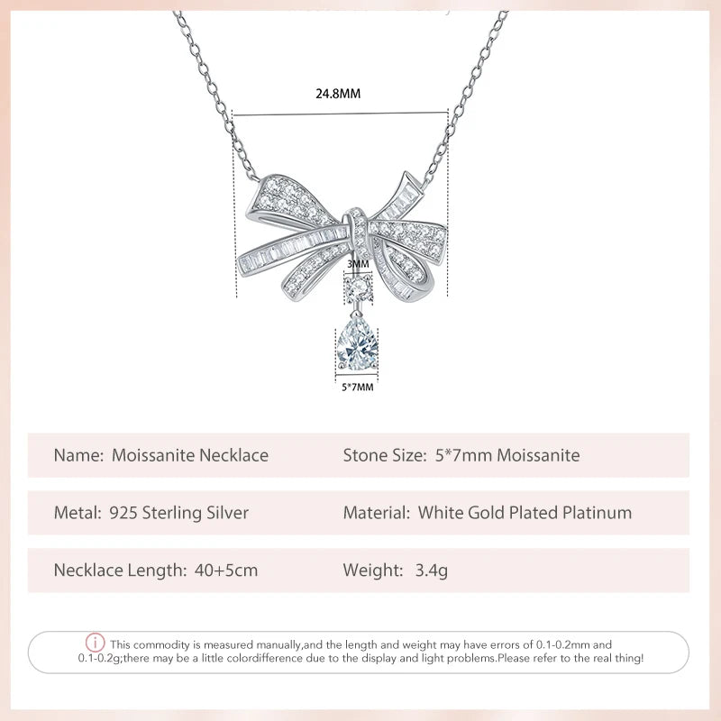 Follow Cloud 5*7MM 1CT D Color VVS1 Fancy Bowknot Created Moissanite Pendent Necklace for Women 925 Sterling Silver Jewelry Gift