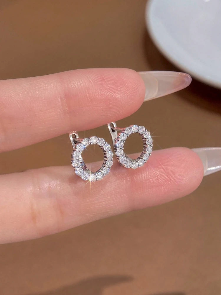 925 Sterling Silver Fashion Shiny Round Circle Zircon Earrings for Women Anniversary Engagement Wedding Luxury Fine Jewelry