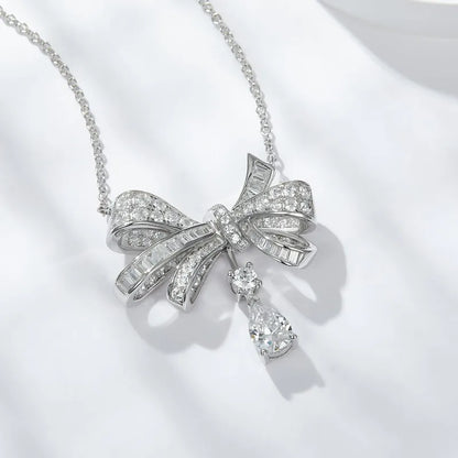 Follow Cloud 5*7MM 1CT D Color VVS1 Fancy Bowknot Created Moissanite Pendent Necklace for Women 925 Sterling Silver Jewelry Gift