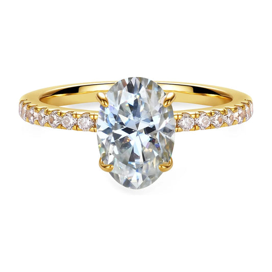 Shiny Oval Moissanite Ring 2ct Laboratory Diamond 18K Gold Plated S925 Silver Women Wedding Engagement Jewelry with Certificate