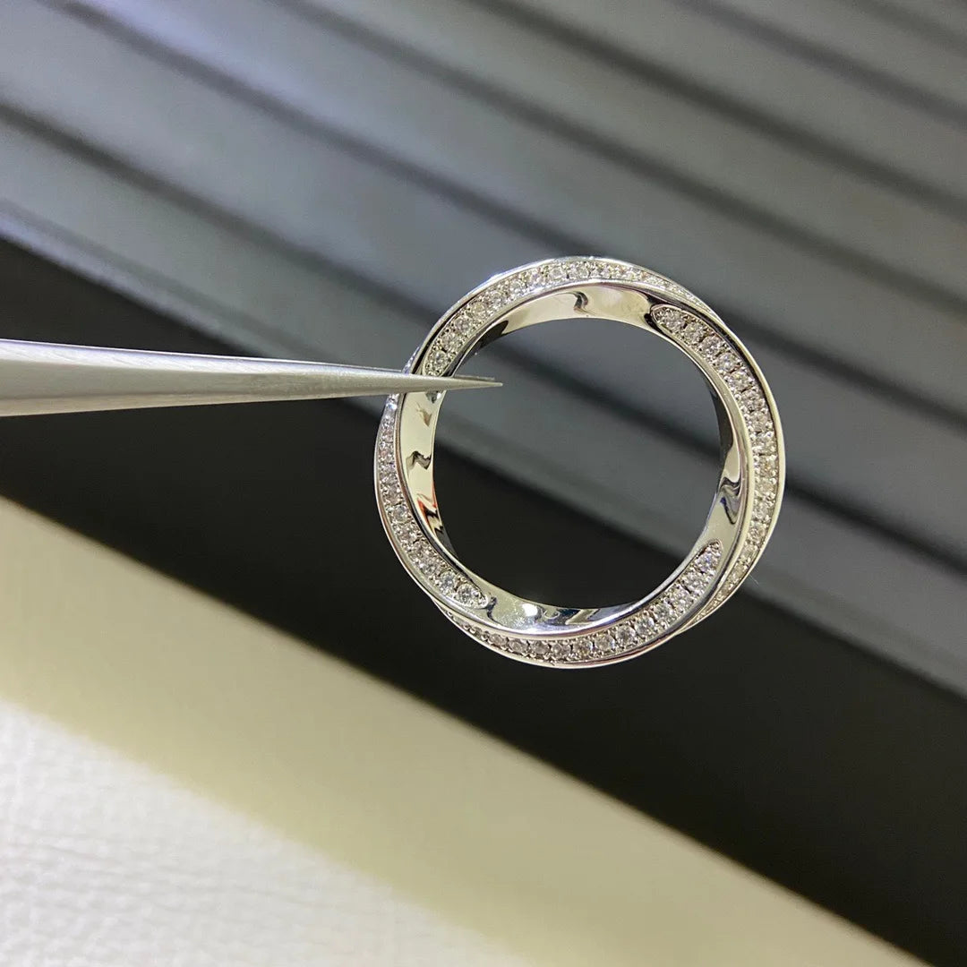 Spiral Fashion Women's Ring S925 Silver High Quality Bright Inlaid Moissanite Shining French Luxury Charming Festival Gift