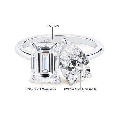 Certified 3.5CT 2 Stone Moissanite Ring For Woman 100% 925 Silver Luxury Designer Brand Wedding Lab Diamond Jewelry High Quality