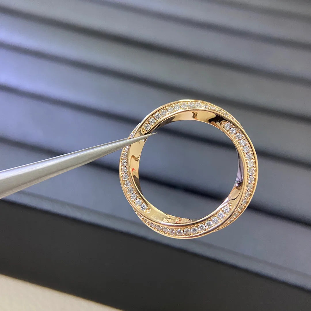 Spiral Fashion Women's Ring S925 Silver High Quality Bright Inlaid Moissanite Shining French Luxury Charming Festival Gift