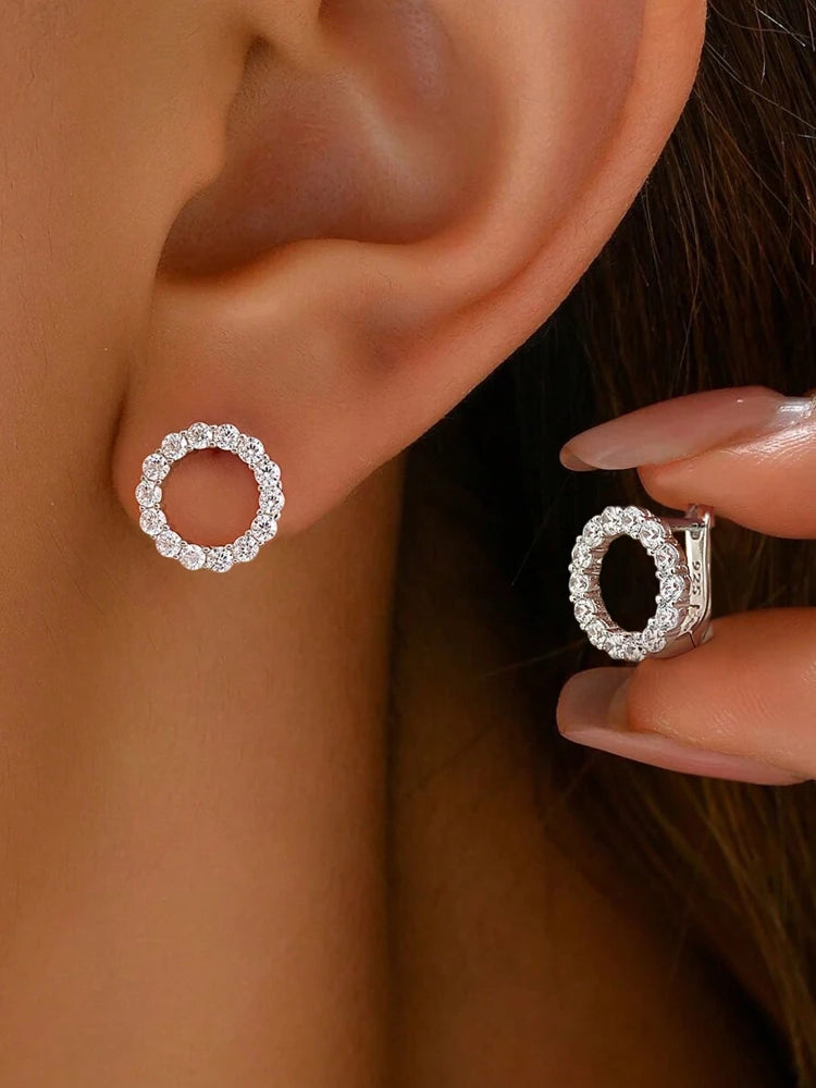 925 Sterling Silver Fashion Shiny Round Circle Zircon Earrings for Women Anniversary Engagement Wedding Luxury Fine Jewelry
