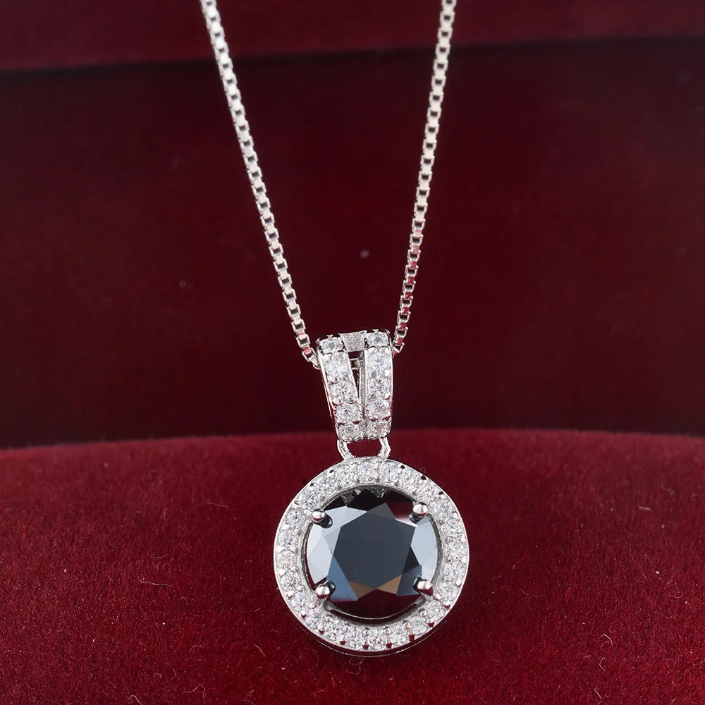 S925 Sterling Silver Moissanite Necklace For Women With 1 Carat Round Shape Blue Green Color Female Silver Dating Gift
