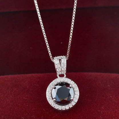 S925 Sterling Silver Moissanite Necklace For Women With 1 Carat Round Shape Blue Green Color Female Silver Dating Gift
