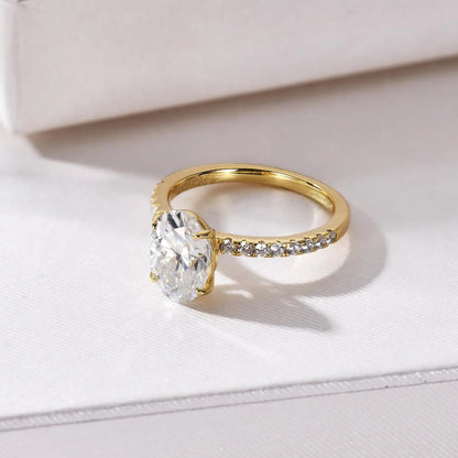 Shiny Oval Moissanite Ring 2ct Laboratory Diamond 18K Gold Plated S925 Silver Women Wedding Engagement Jewelry with Certificate