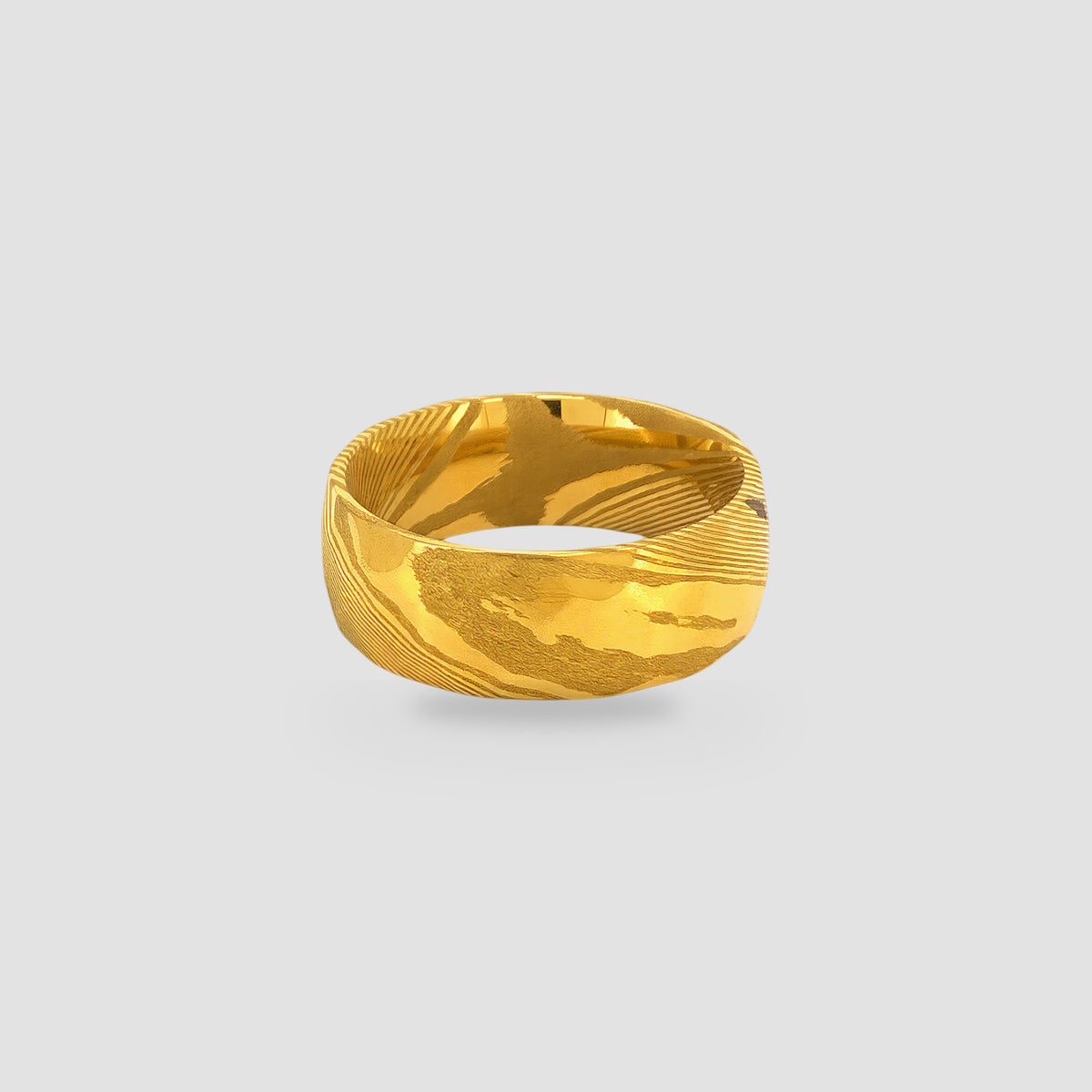 The Altar Strata | Domed Forged Damascus & 18K Gold PVD Structural Band