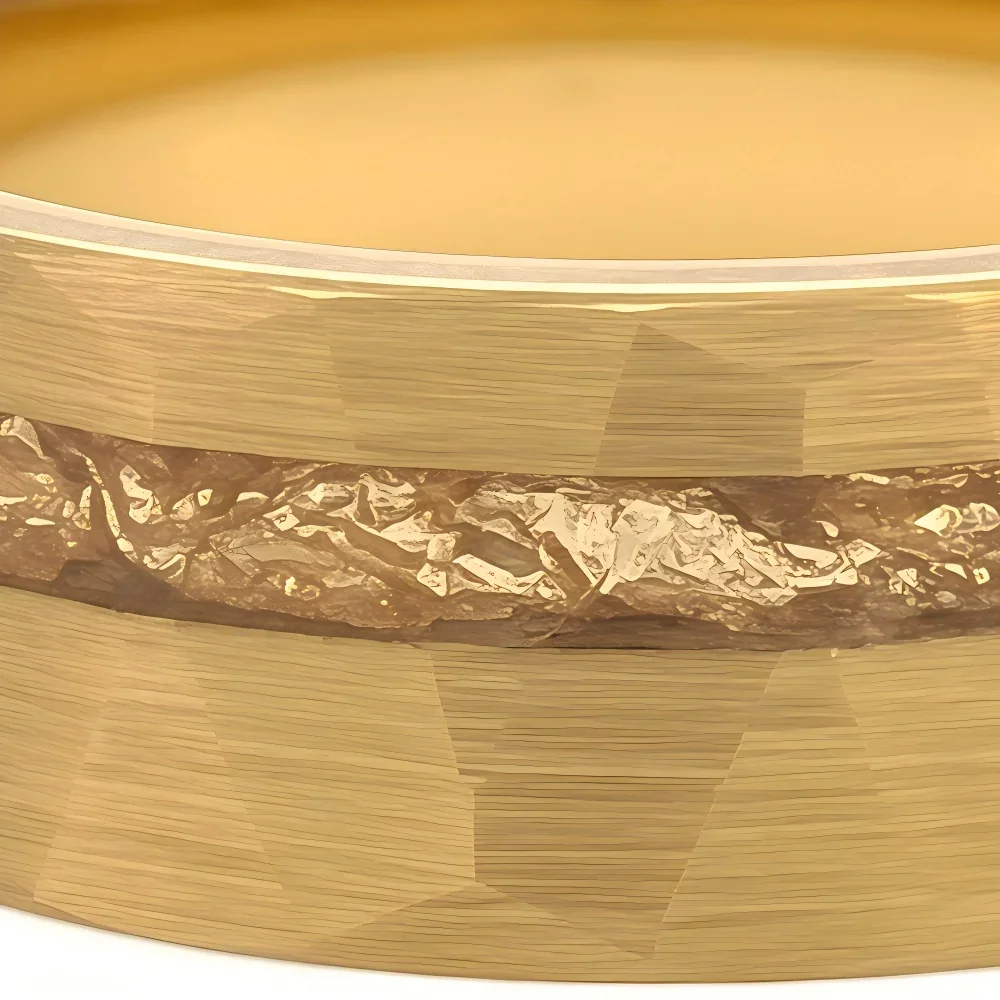 Macro detail of faceted precision-milled edges on The Solar Fracture showcasing 18K Gold PVD coated Aerospace-grade Tungsten and gold foil.