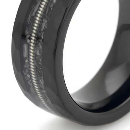 The Resonance | Faceted Obsidian Band w/ Guitar String Inlay