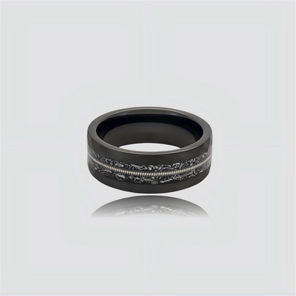 The Resonance | Faceted Obsidian Band w/ Guitar String Inlay