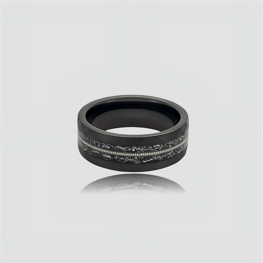 The Resonance | Faceted Obsidian Band w/ Guitar String Inlay