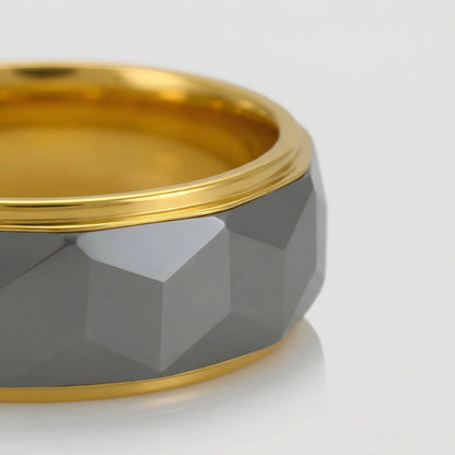 The Prismatic Pillar | Faceted Tungsten & Gold Structural Band