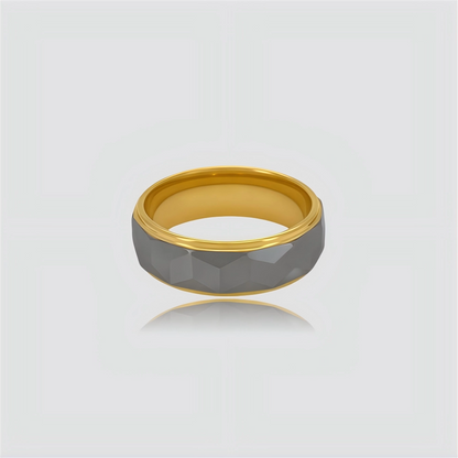 The Prismatic Pillar | Faceted Tungsten & Gold Structural Band