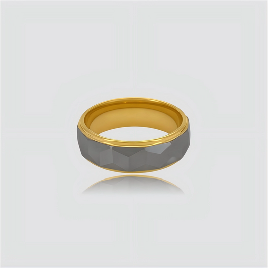 The Prismatic Pillar | Faceted Tungsten & Gold Structural Band