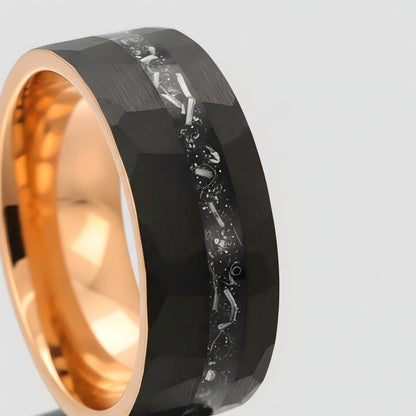 The Celestial Rift | Hammered  Rose Gold Meteorite Band