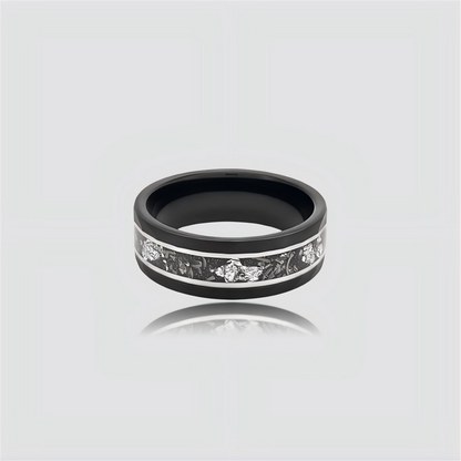 The Stellar Rift | Hammered Black Meteorite & Silver Foil Band