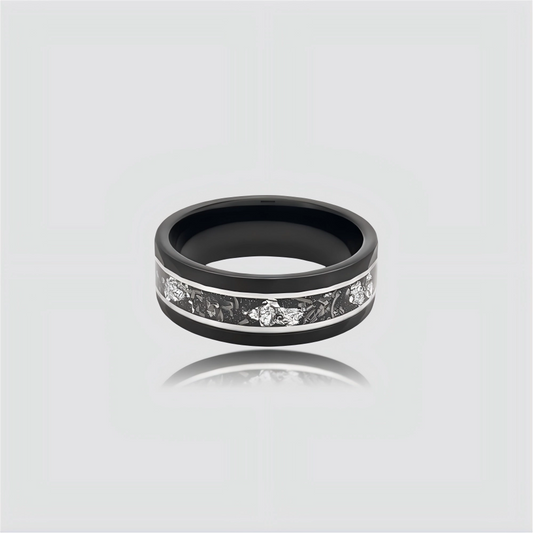 The Stellar Rift | Hammered Black Meteorite & Silver Foil Band