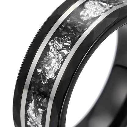 The Stellar Rift | Hammered Black Meteorite & Silver Foil Band