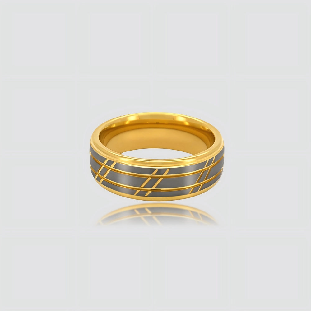 The Zenith | Faceted Gold Tungsten Band