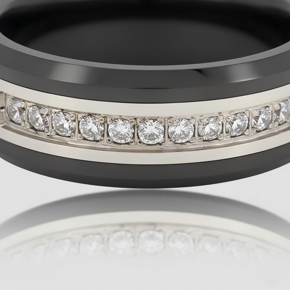 The Obsidian Prism | Faceted Black Ceramic Band