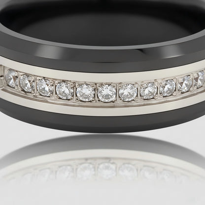 The Obsidian Prism | Faceted Black Ceramic Band