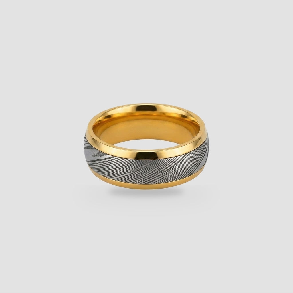The Axis Forged | Damascus Steel & 18K Gold PVD Structural Band