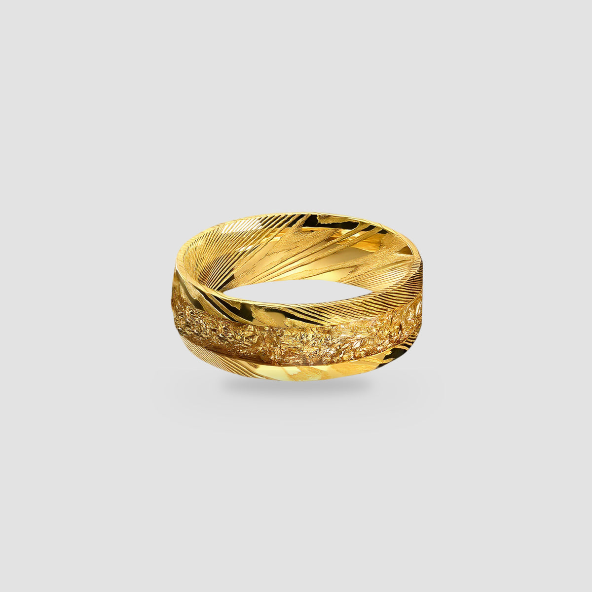 The Bedrock Crucible | Forged Damascus Steel & Gold Leaf Structural Band