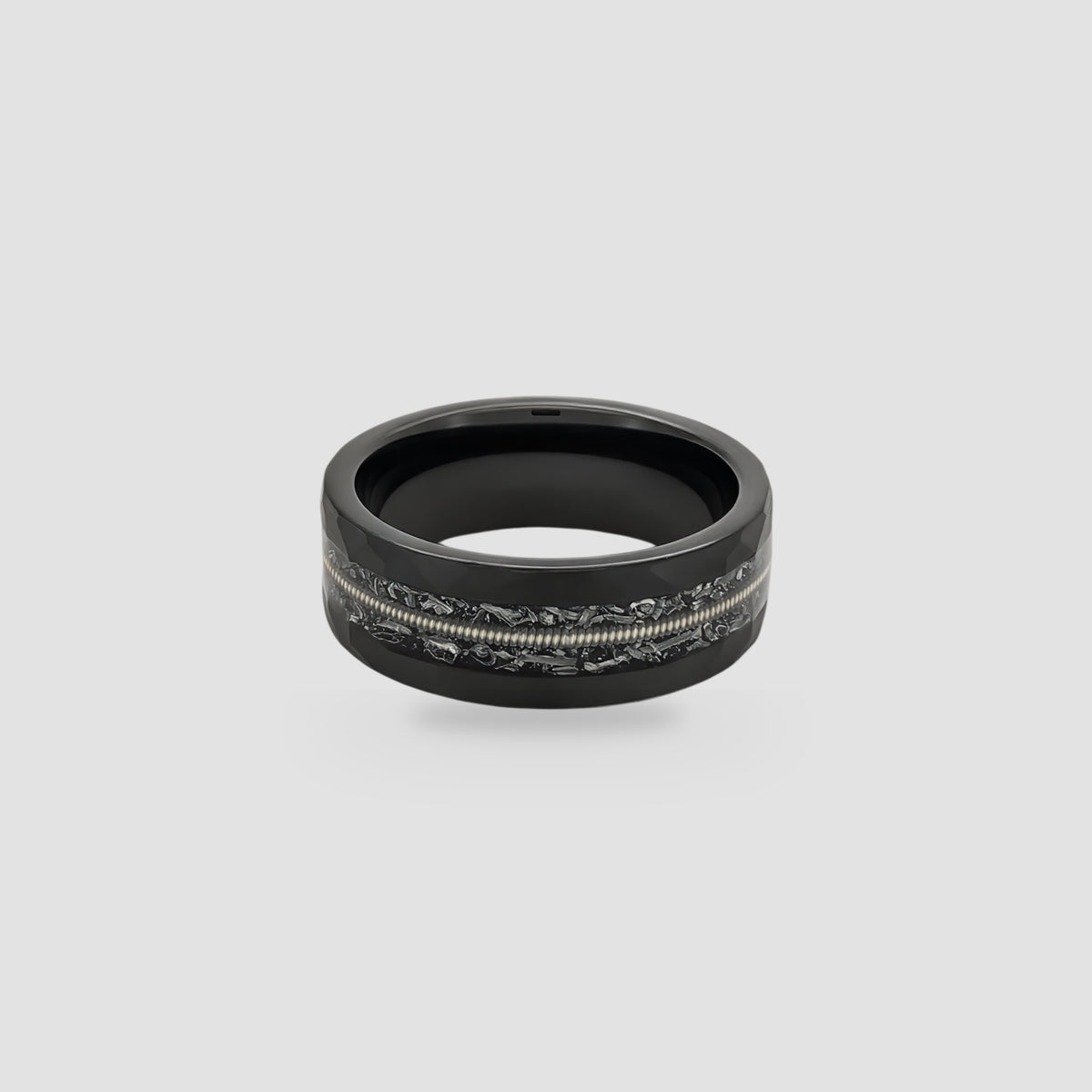 The Resonance | Faceted Obsidian Band w/ Guitar String Inlay