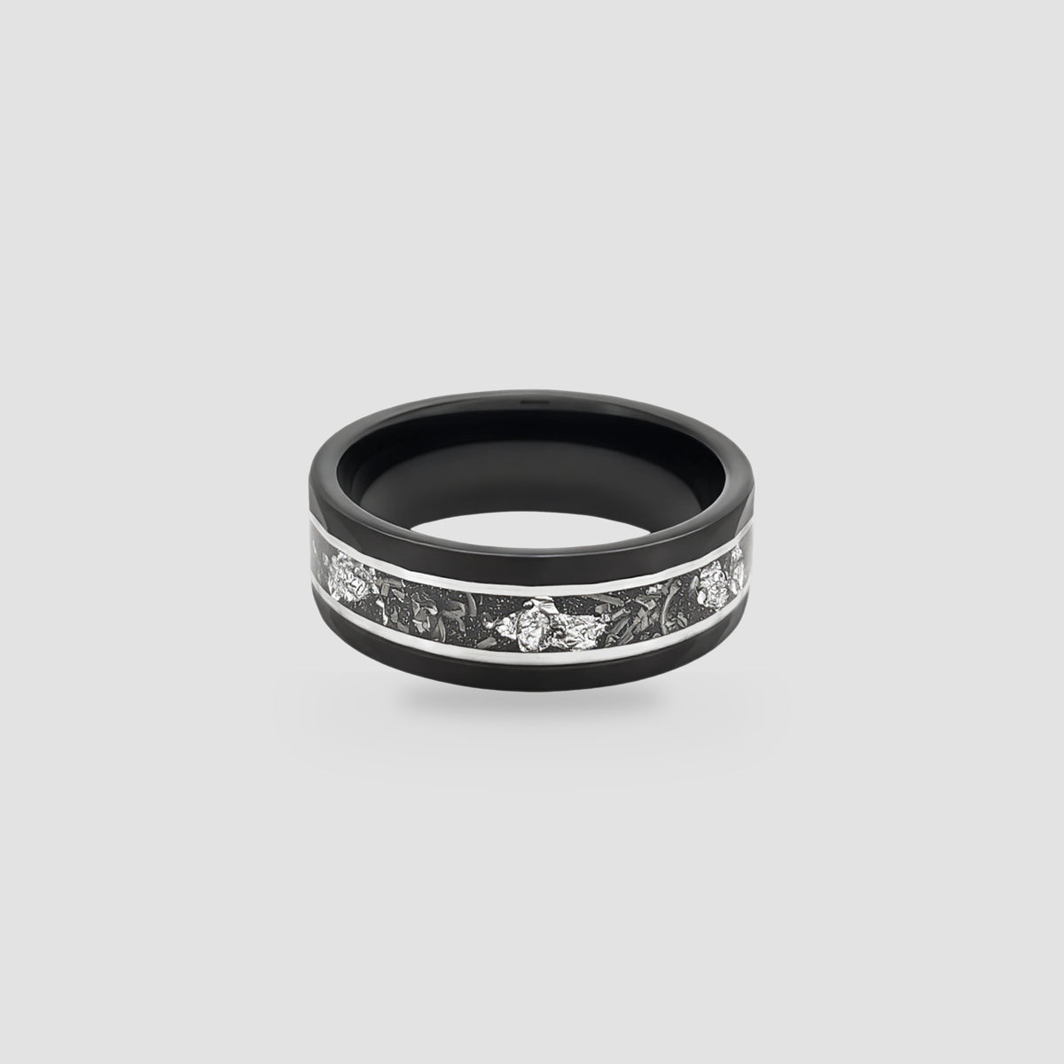 The Stellar Rift | Hammered Black Meteorite & Silver Foil Band