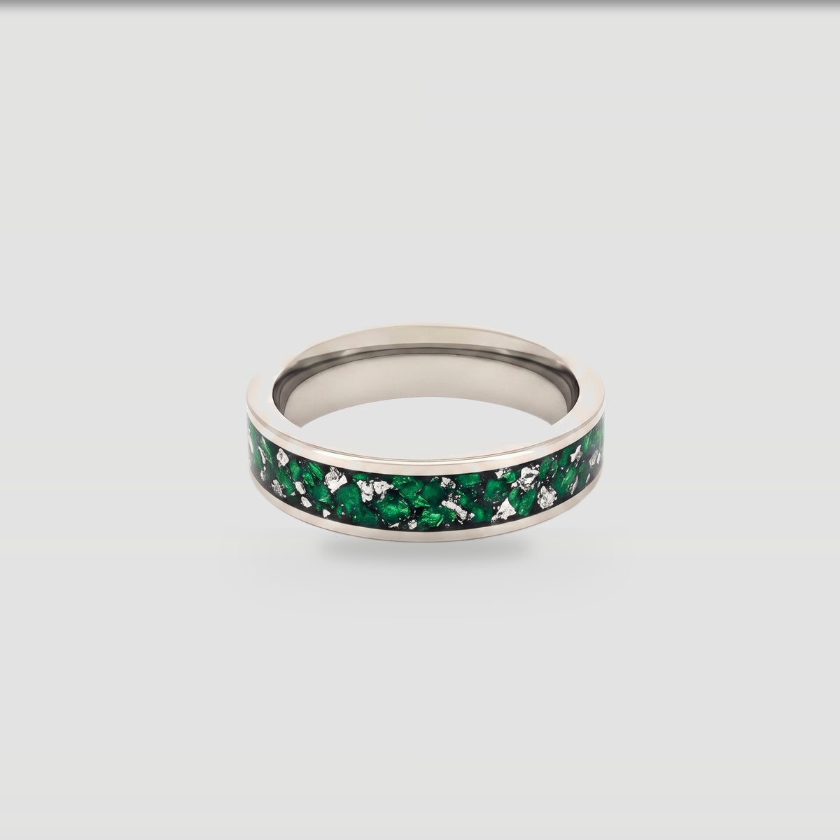 The Verdant Pulse | Crushed Green Crystal & Polished Tungsten Band