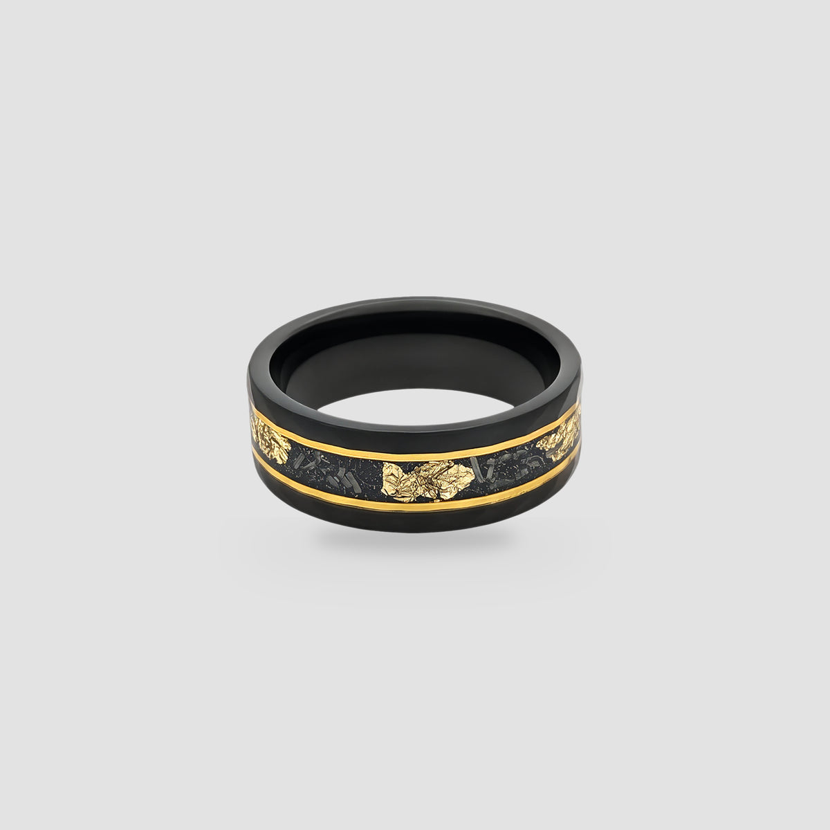 The Void Fragment | Hammered Black Tungsten Meteorite & 18K Gold PVD Band